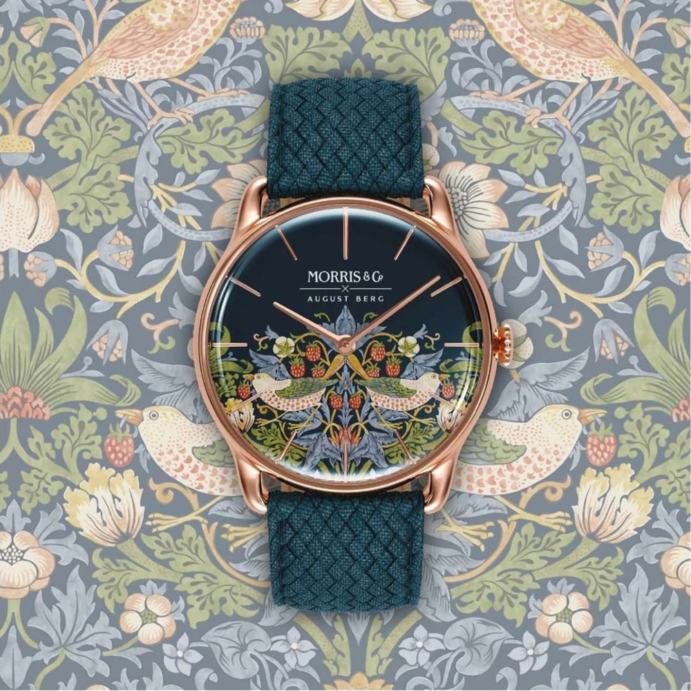 August Berg Strawberry Thief Indigo Rose Gold Watch